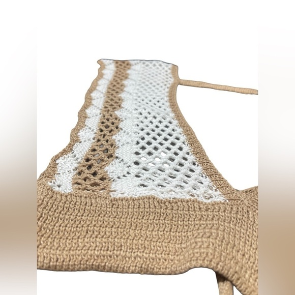 Womens Crochet Sleeveless Crop Top
White & Tan Khaki Size Small Beach Cover up - Picture 13 of 16